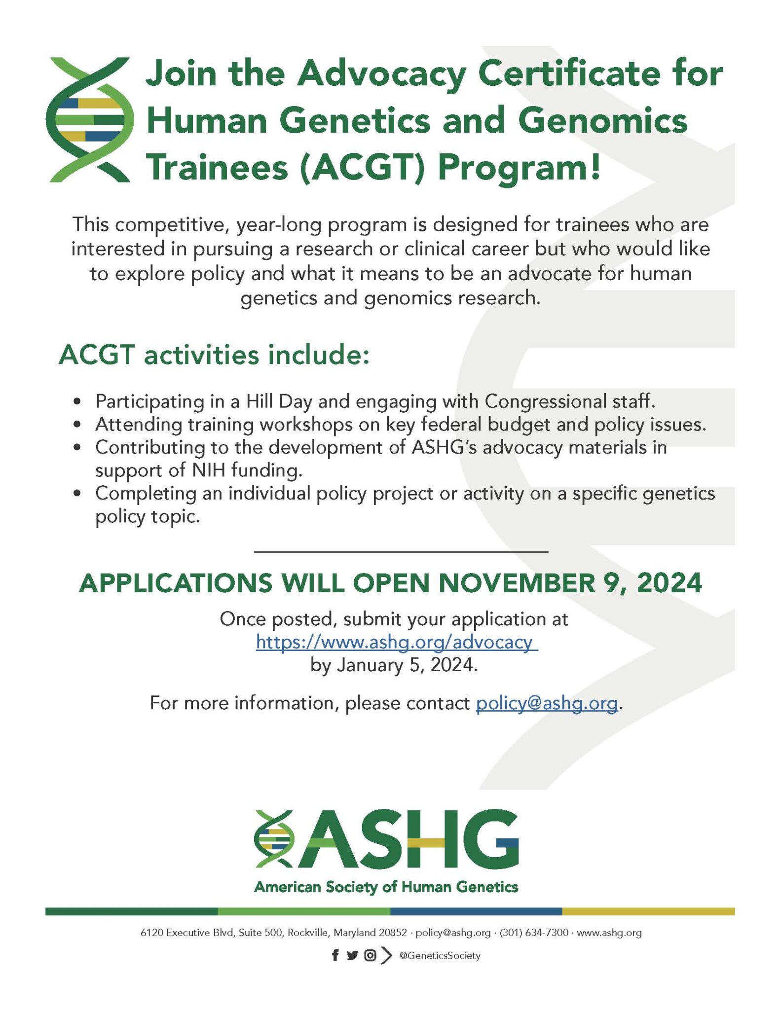 Advocacy Certificate for Human and Genomics Trainees ASHG