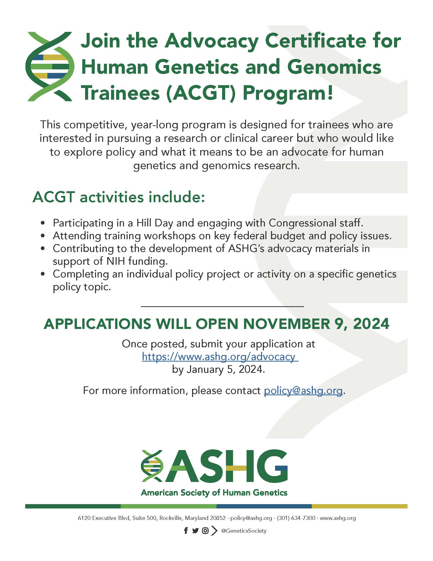 Advocacy Certificate for Human and Genomics Trainees ASHG