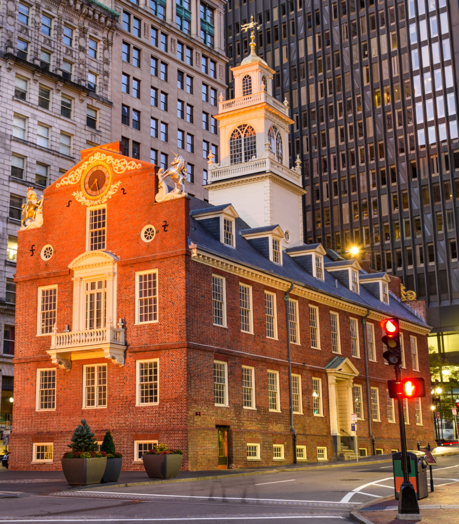 Boston, Massachusetts, USA cityscape at the Old State House.