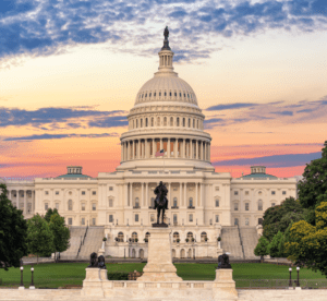 The United States Capitol building at sunrise